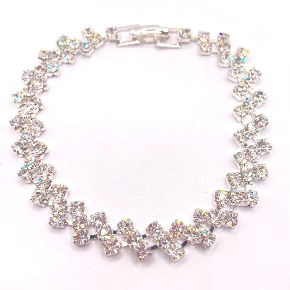 Silver Row Clear Rhinestone Tennis Bracelet Wedding Jewelry